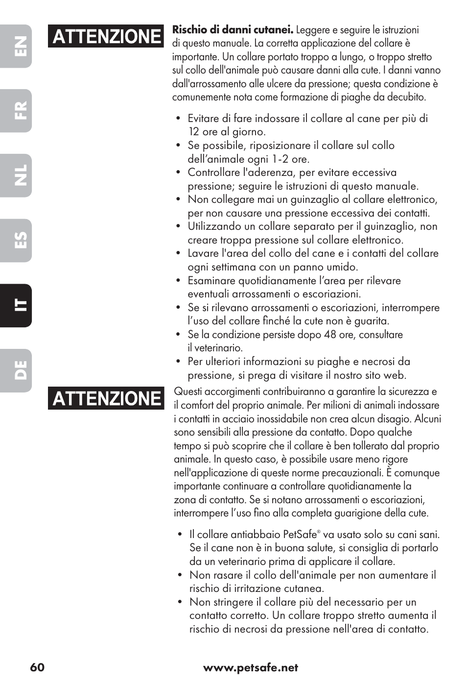En fr nl es it de | Petsafe Big Dog Rechargeable Bark Control User Manual | Page 60 / 88