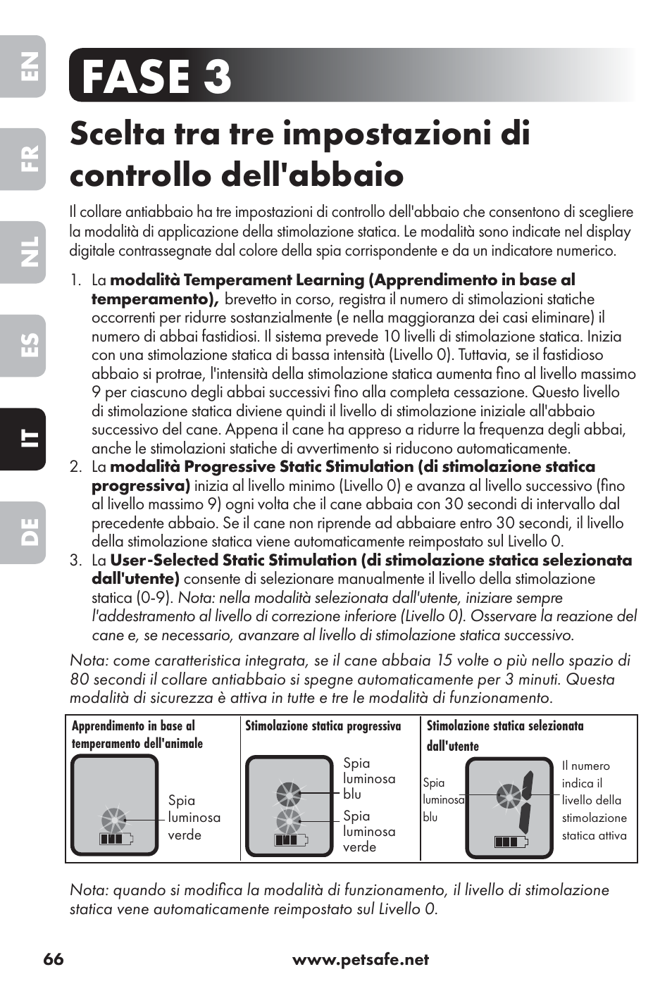 Fase 3, En fr nl es it de | Petsafe Big Dog Rechargeable Bark Control User Manual | Page 66 / 88