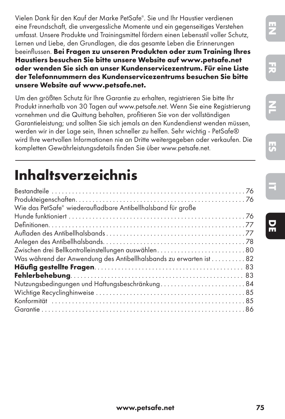 Petsafe Big Dog Rechargeable Bark Control User Manual | Page 75 / 88
