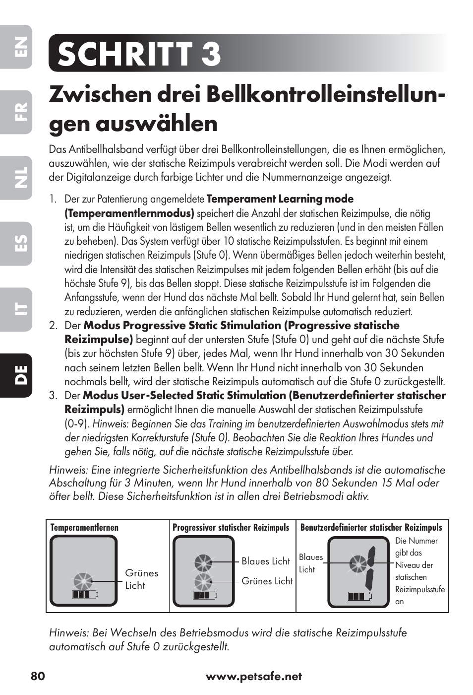 Schritt 3, En fr nl es it de | Petsafe Big Dog Rechargeable Bark Control User Manual | Page 80 / 88