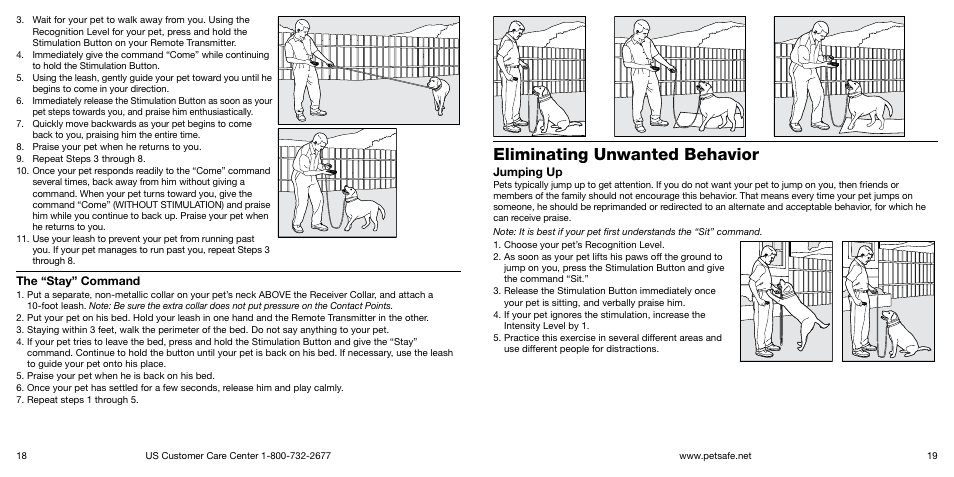 Eliminating unwanted behavior, The “stay” command, Jumping up | Petsafe Big Dog Remote Trainer User Manual | Page 10 / 15
