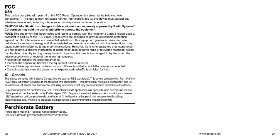 Perchlorate battery | Petsafe Big Dog Remote Trainer User Manual | Page 14 / 15