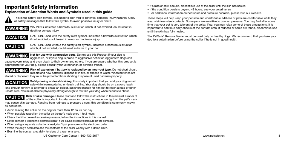 Important safety information | Petsafe Big Dog Remote Trainer User Manual | Page 2 / 15