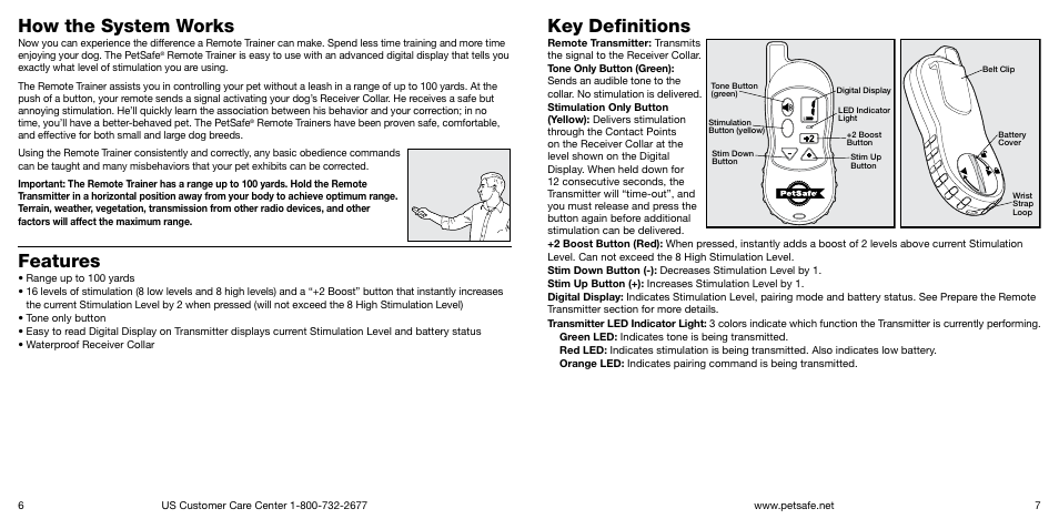 How the system works, Features, Key definitions | Petsafe Big Dog Remote Trainer User Manual | Page 4 / 15