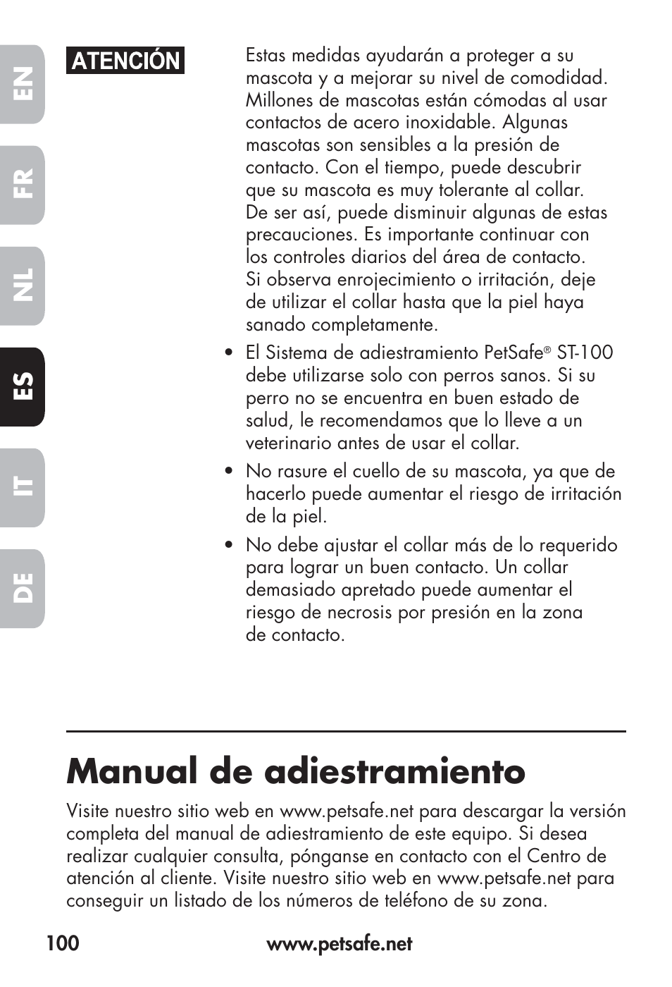 Manual de adiestramiento, Fr en es nl it de | Petsafe Big Dog Remote Trainer User Manual | Page 100 / 200