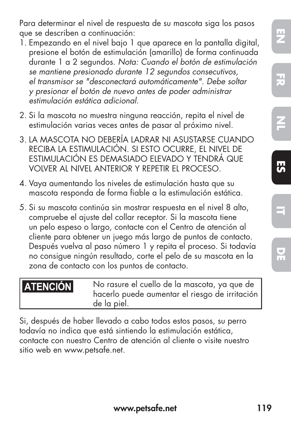 Fr en es nl it de | Petsafe Big Dog Remote Trainer User Manual | Page 119 / 200