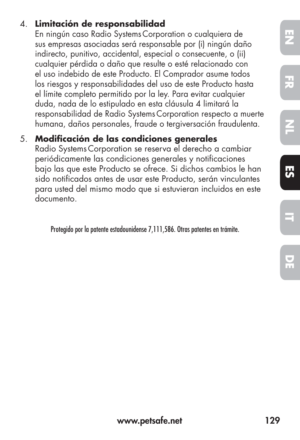 Fr en es nl it de | Petsafe Big Dog Remote Trainer User Manual | Page 129 / 200