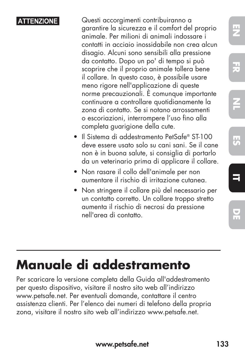 Manuale di addestramento, Fr en es nl it de | Petsafe Big Dog Remote Trainer User Manual | Page 133 / 200