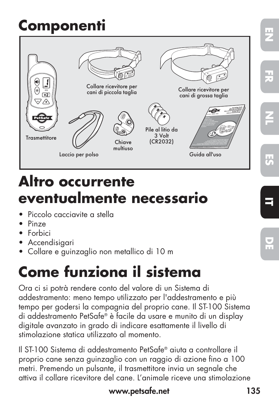 Come funziona il sistema, Fr en es nl it de | Petsafe Big Dog Remote Trainer User Manual | Page 135 / 200