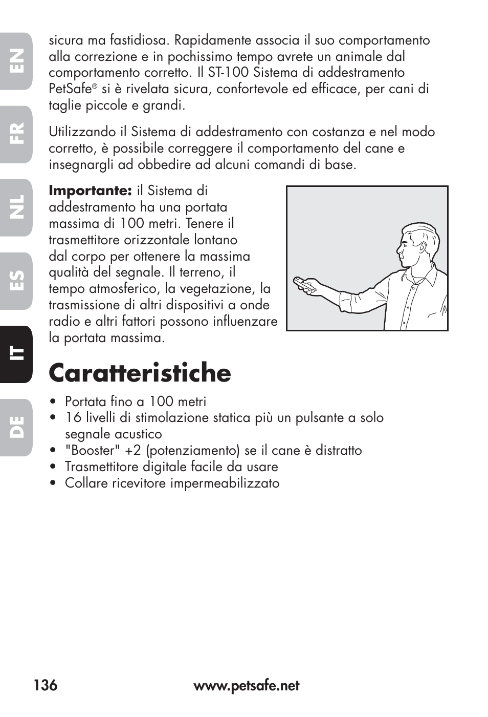 Caratteristiche, Fr en es nl it de | Petsafe Big Dog Remote Trainer User Manual | Page 136 / 200