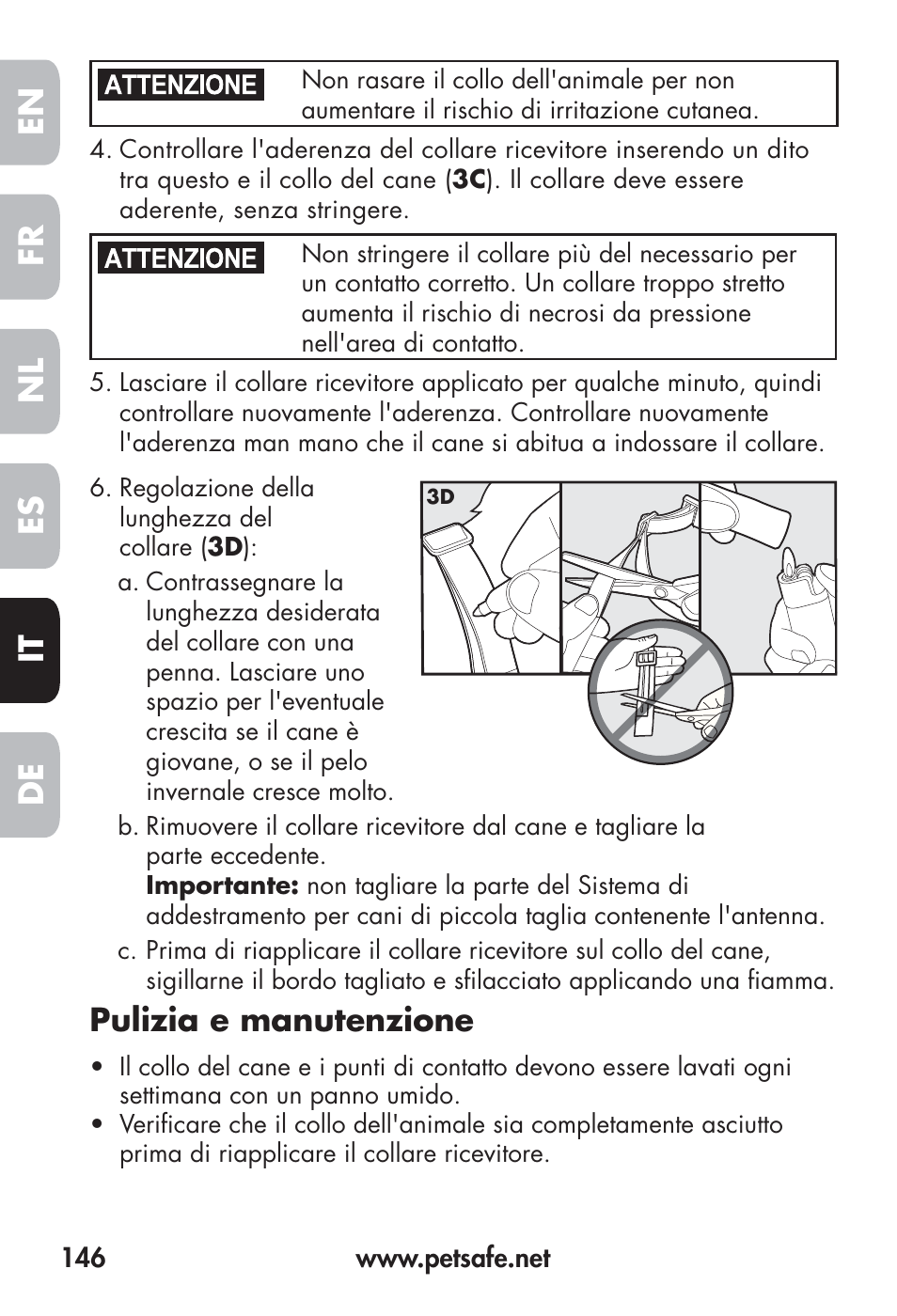 Fr en es nl it de, Pulizia e manutenzione | Petsafe Big Dog Remote Trainer User Manual | Page 146 / 200