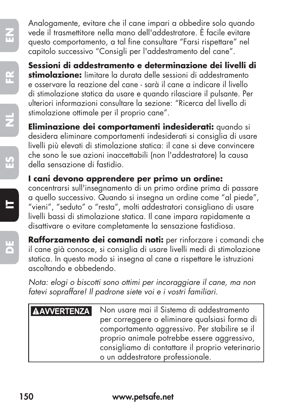 Fr en es nl it de | Petsafe Big Dog Remote Trainer User Manual | Page 150 / 200