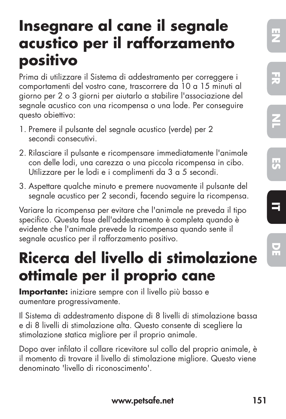 Fr en es nl it de | Petsafe Big Dog Remote Trainer User Manual | Page 151 / 200