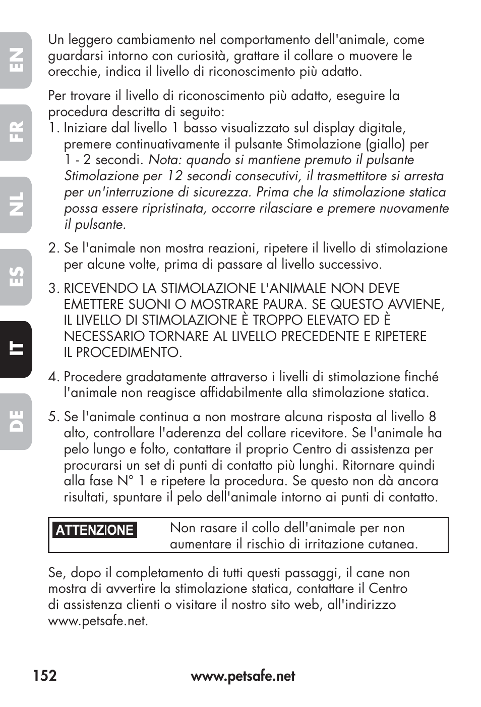 Fr en es nl it de | Petsafe Big Dog Remote Trainer User Manual | Page 152 / 200