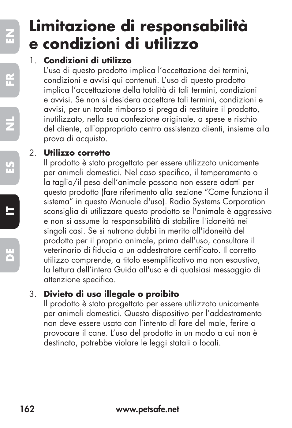 Fr en es nl it de | Petsafe Big Dog Remote Trainer User Manual | Page 162 / 200