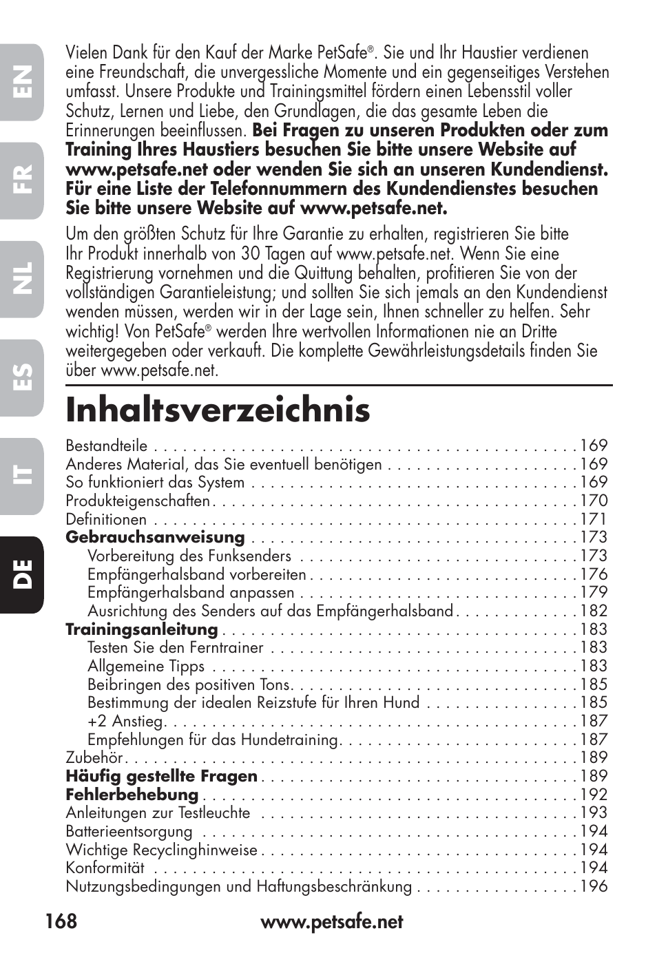 Petsafe Big Dog Remote Trainer User Manual | Page 168 / 200
