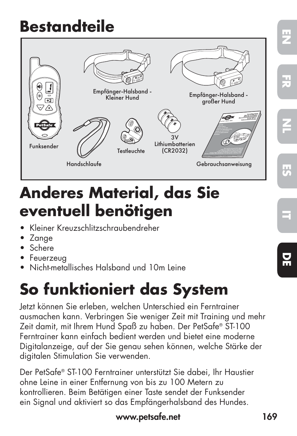 So funktioniert das system, Fr en es nl it de | Petsafe Big Dog Remote Trainer User Manual | Page 169 / 200
