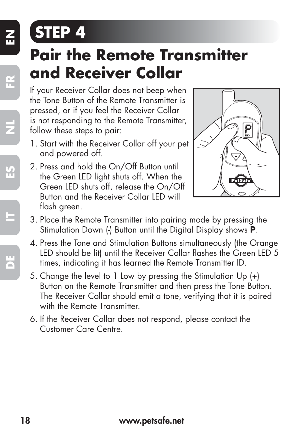Fr en es nl it de | Petsafe Big Dog Remote Trainer User Manual | Page 18 / 200
