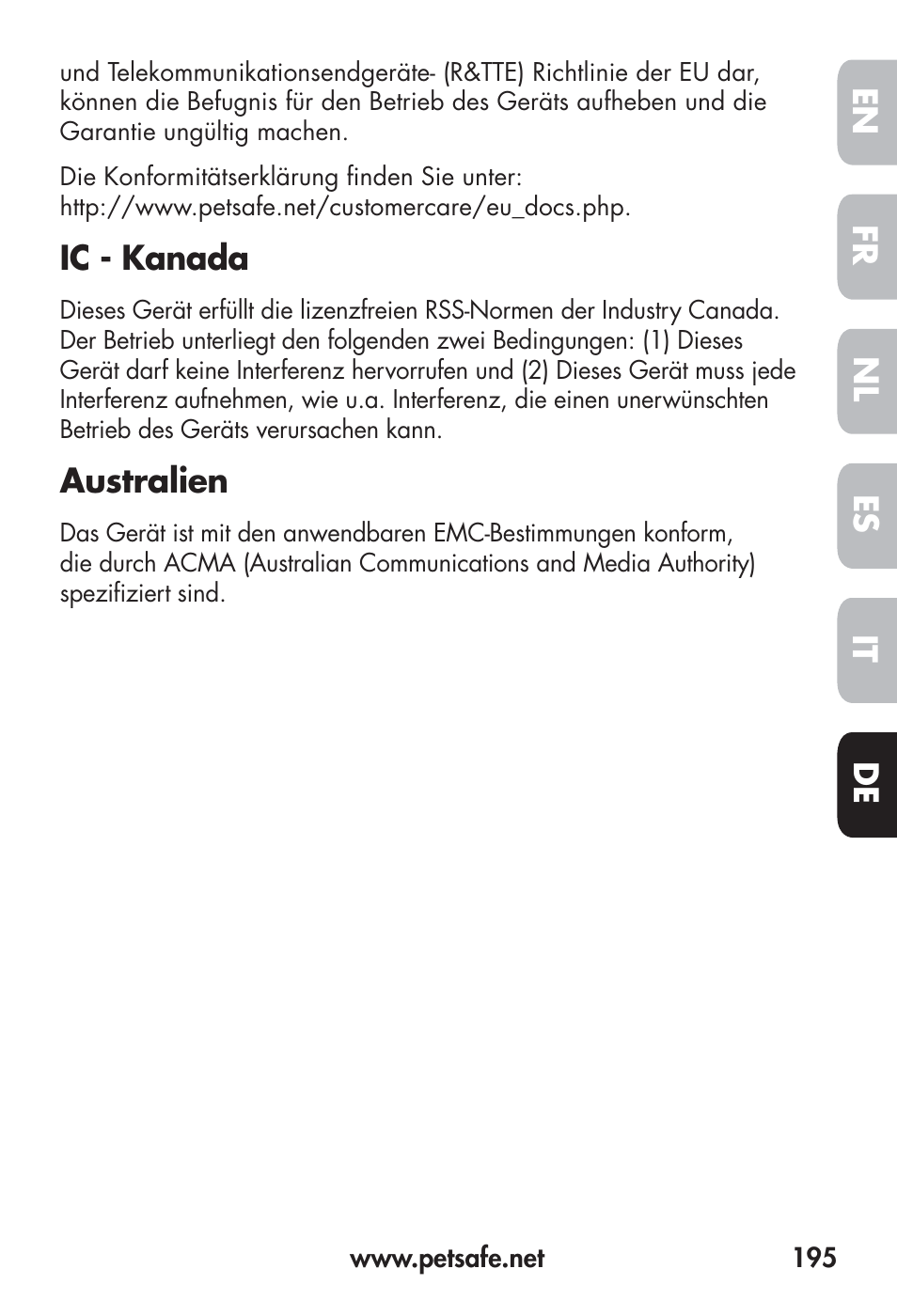 Petsafe Big Dog Remote Trainer User Manual | Page 195 / 200