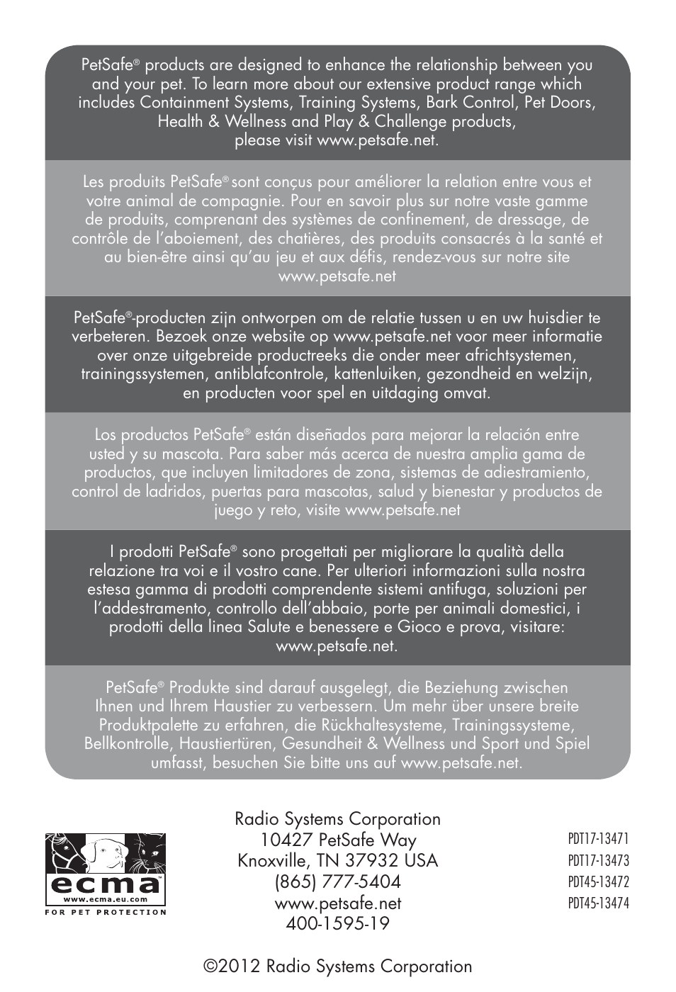 Petsafe Big Dog Remote Trainer User Manual | Page 200 / 200