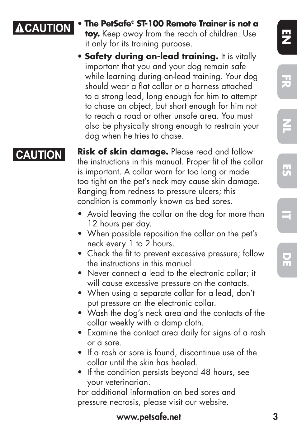 Fr en es nl it de | Petsafe Big Dog Remote Trainer User Manual | Page 3 / 200