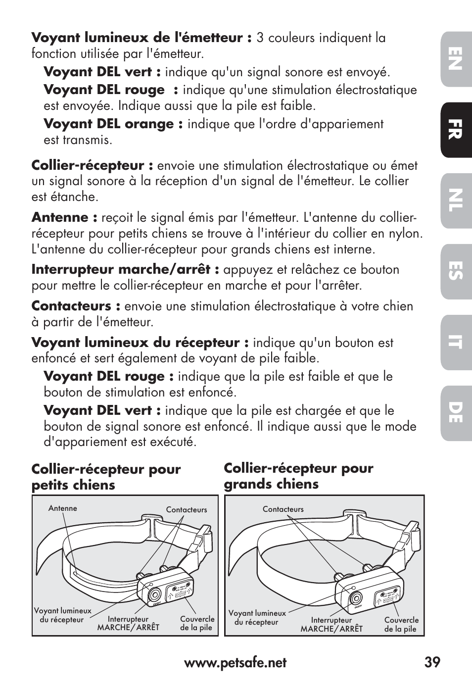 Fr en es nl it de | Petsafe Big Dog Remote Trainer User Manual | Page 39 / 200
