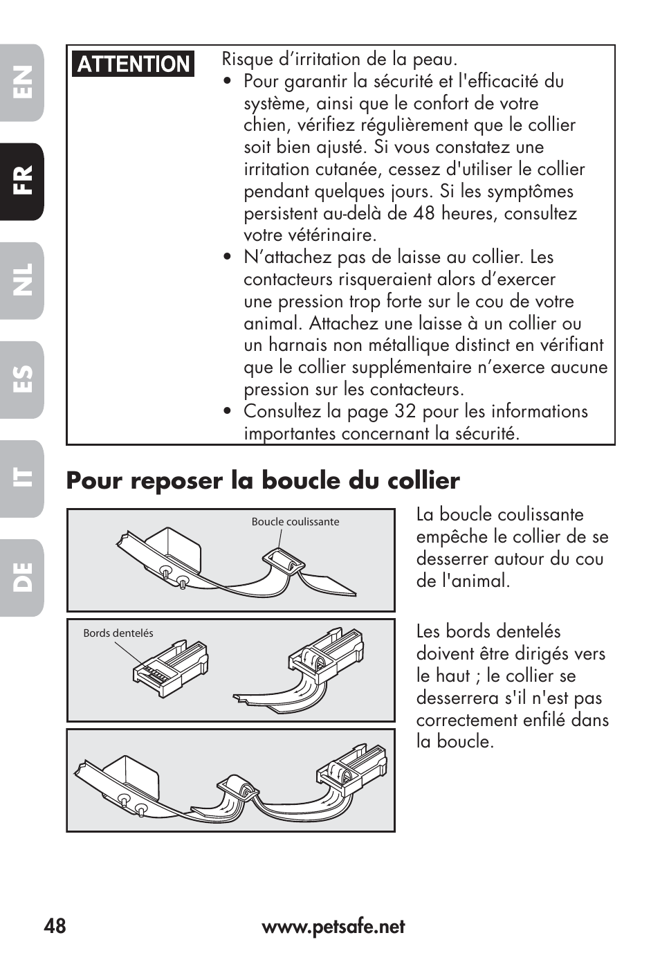 Fr en es nl it de, Pour reposer la boucle du collier | Petsafe Big Dog Remote Trainer User Manual | Page 48 / 200