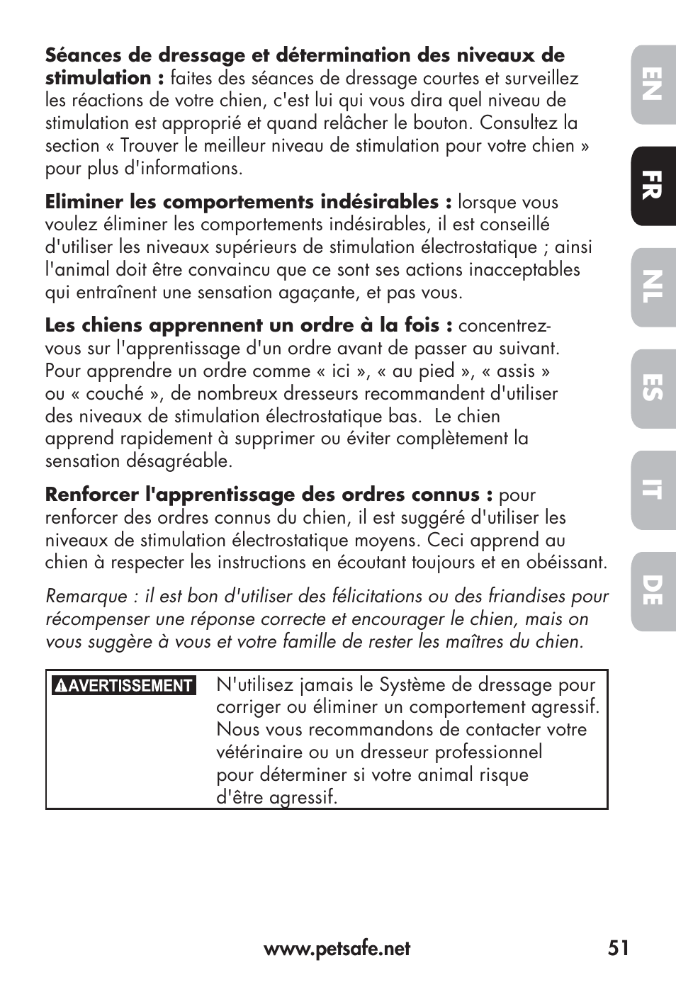 Fr en es nl it de | Petsafe Big Dog Remote Trainer User Manual | Page 51 / 200