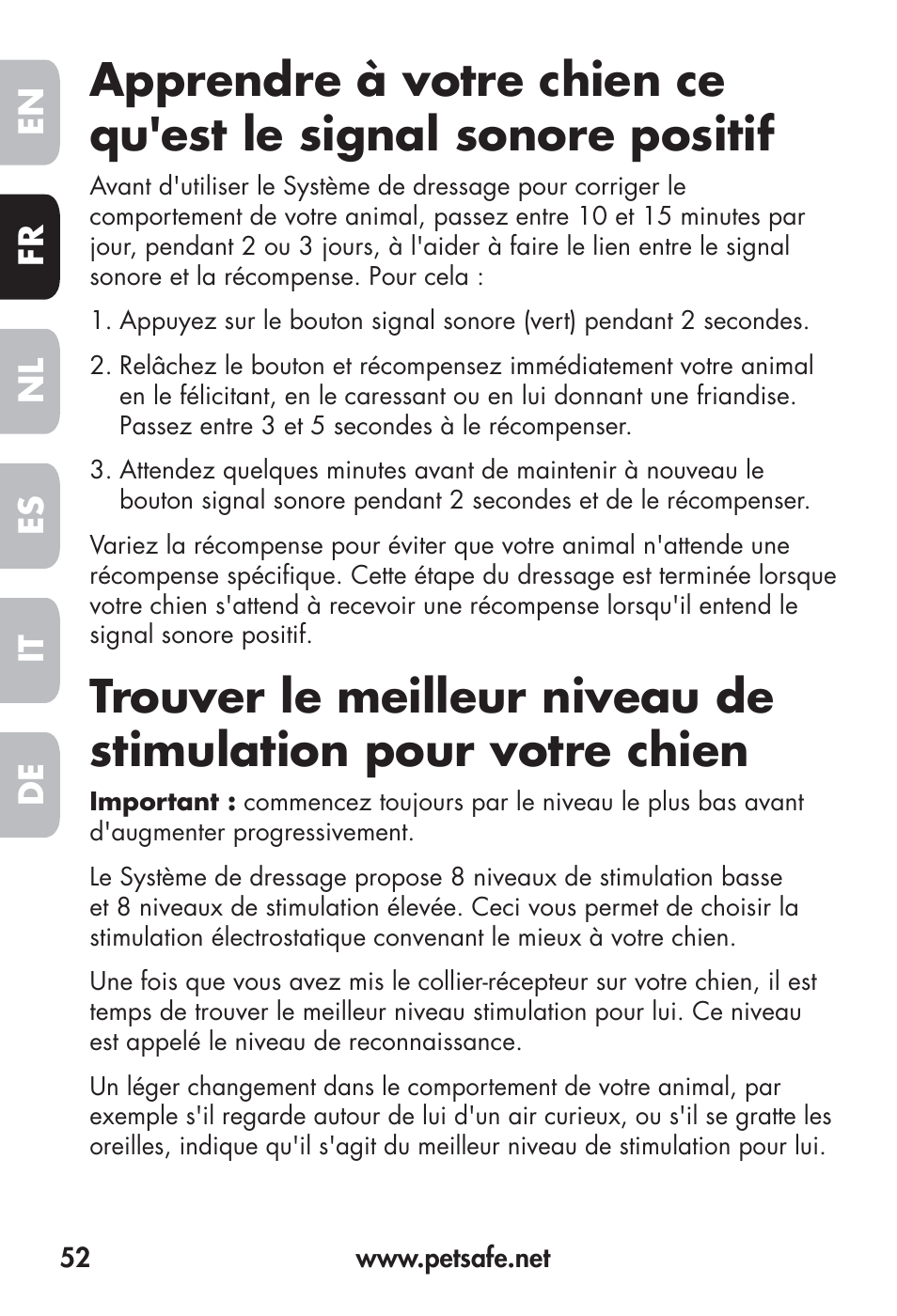 Fr en es nl it de | Petsafe Big Dog Remote Trainer User Manual | Page 52 / 200