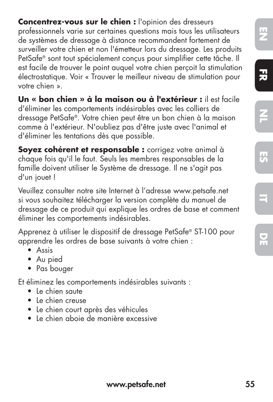 Fr en es nl it de | Petsafe Big Dog Remote Trainer User Manual | Page 55 / 200