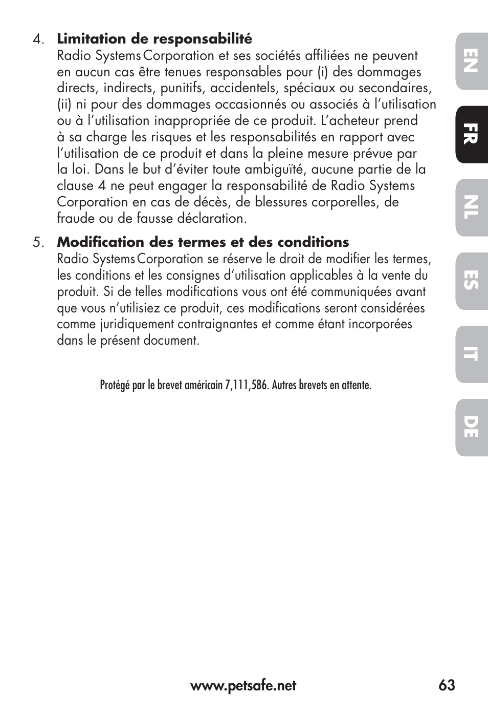 Fr en es nl it de | Petsafe Big Dog Remote Trainer User Manual | Page 63 / 200
