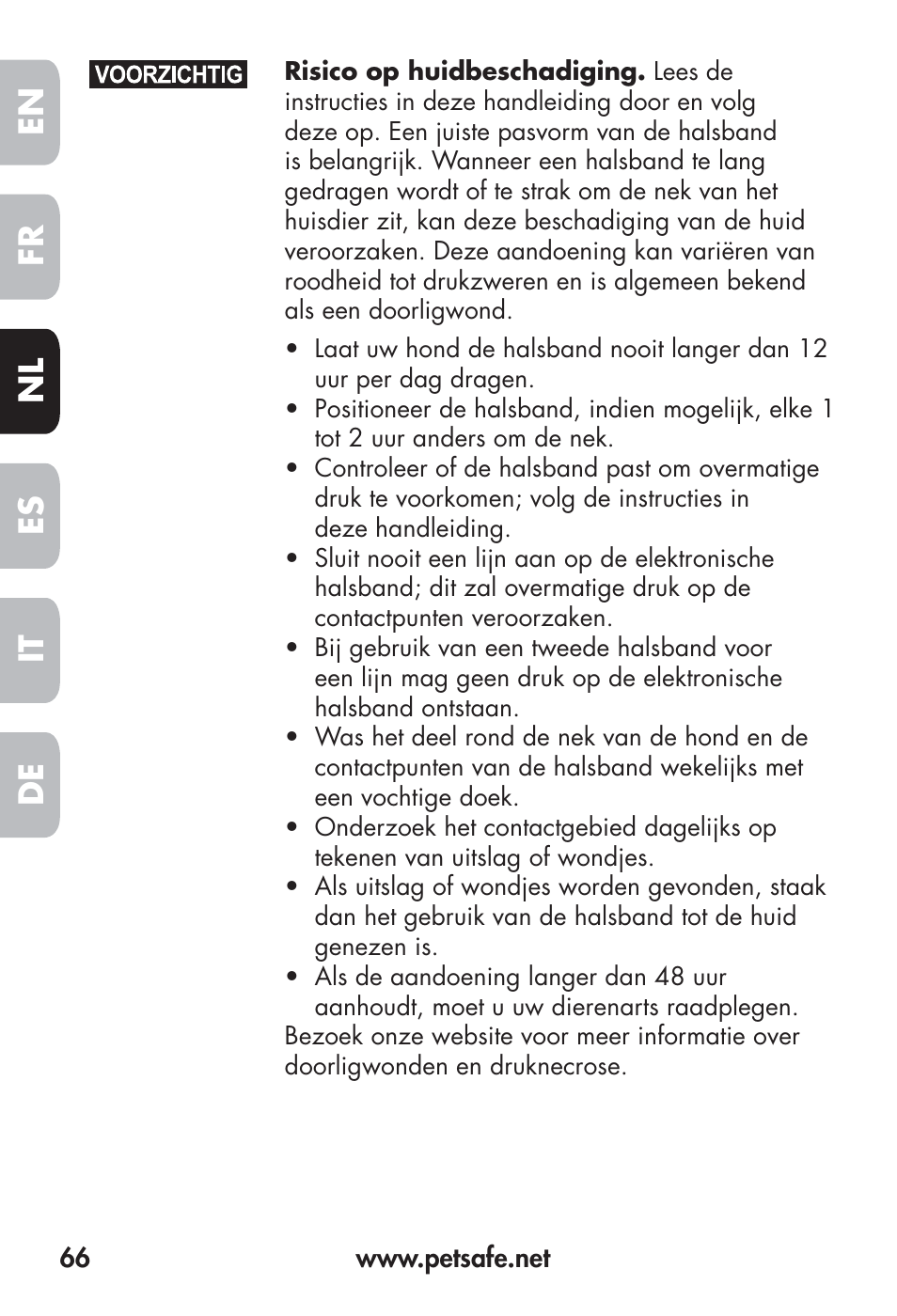 Fr en es nl it de | Petsafe Big Dog Remote Trainer User Manual | Page 66 / 200