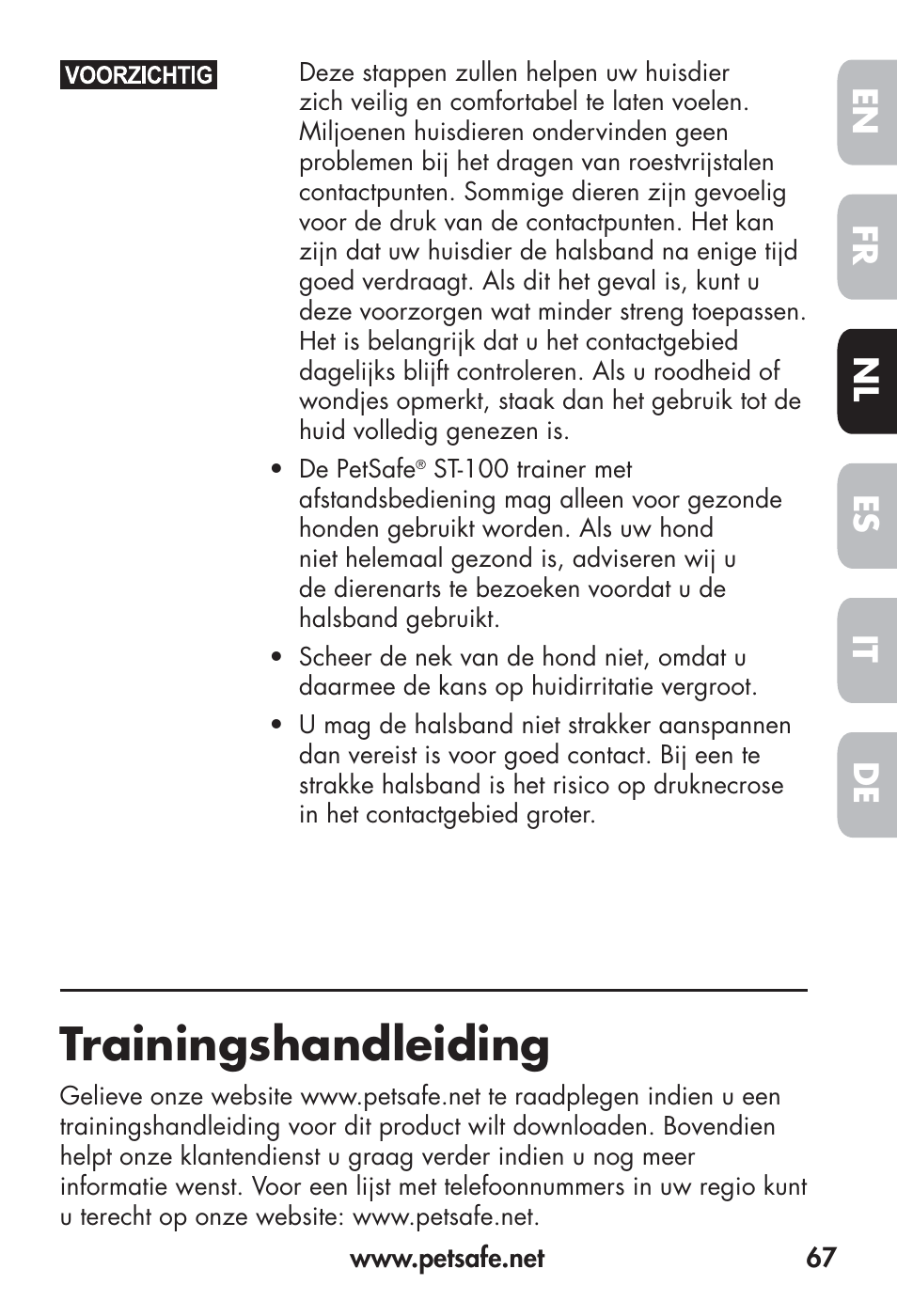 Trainingshandleiding, Fr en es nl it de | Petsafe Big Dog Remote Trainer User Manual | Page 67 / 200