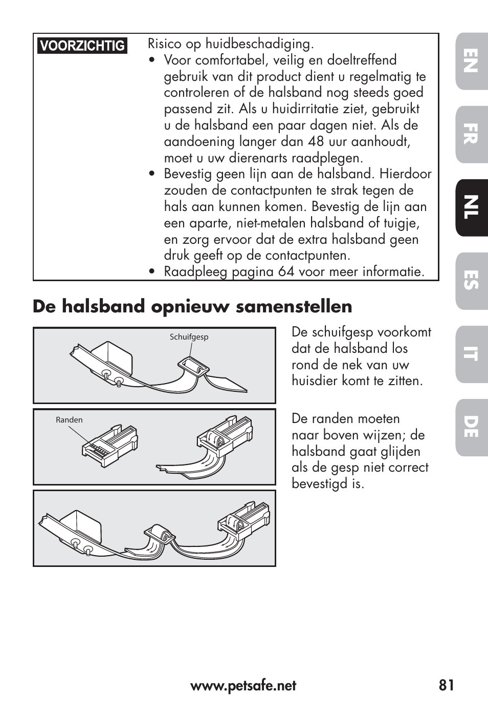 Fr en es nl it de, De halsband opnieuw samenstellen | Petsafe Big Dog Remote Trainer User Manual | Page 81 / 200