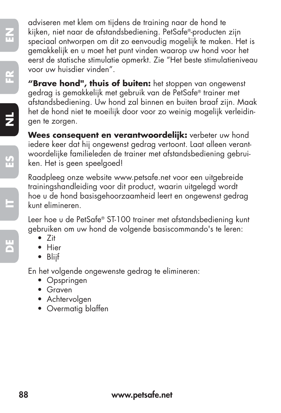 Fr en es nl it de | Petsafe Big Dog Remote Trainer User Manual | Page 88 / 200
