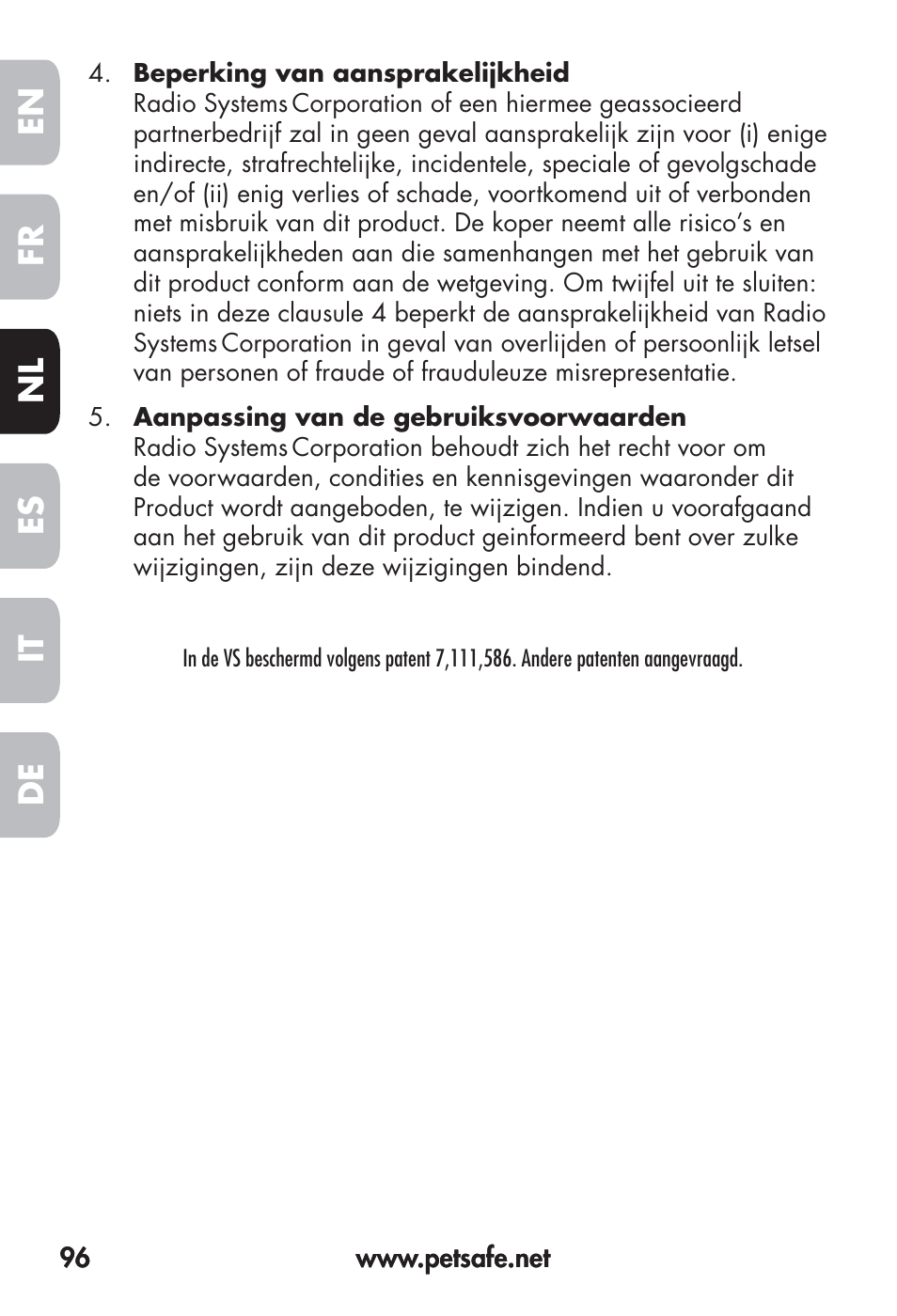 Fr en es nl it de | Petsafe Big Dog Remote Trainer User Manual | Page 96 / 200