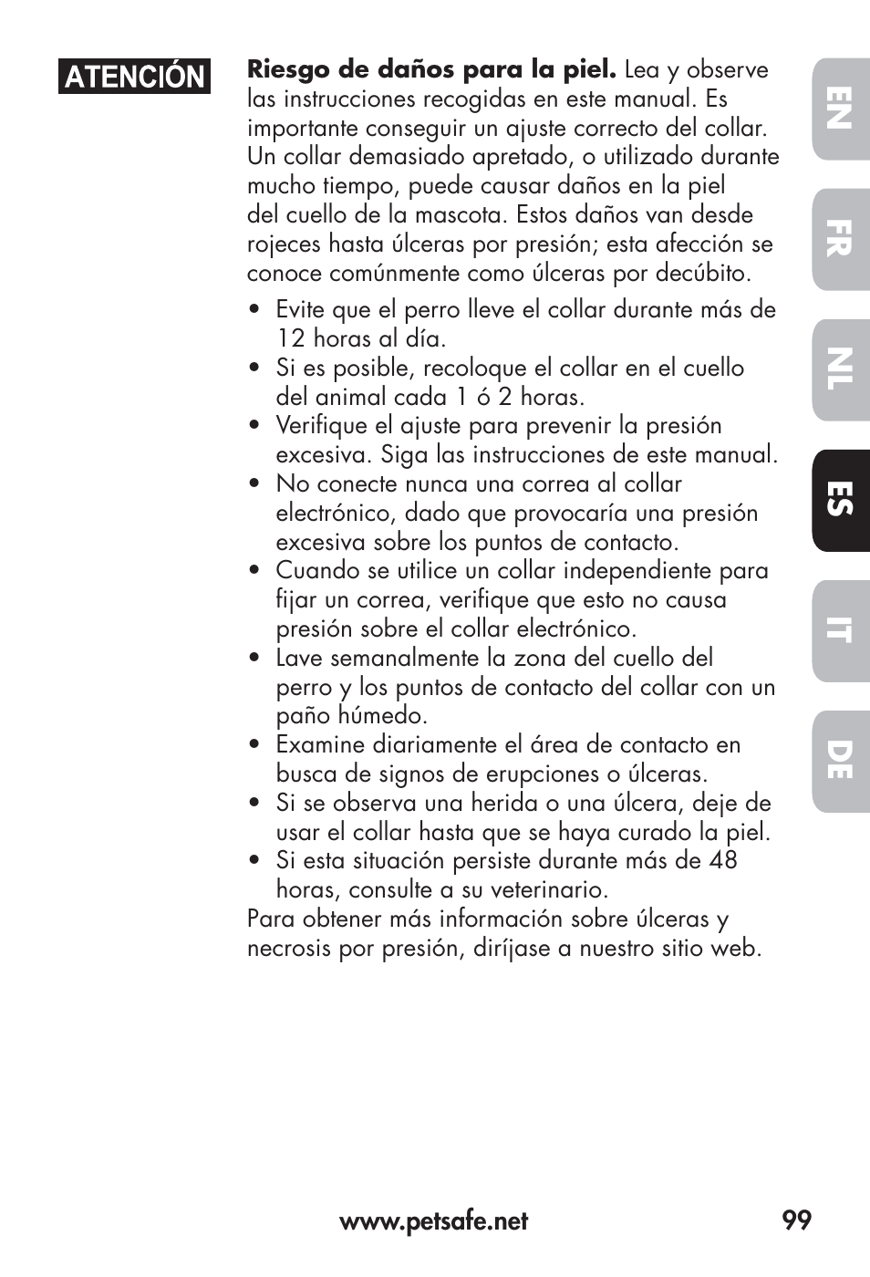 Fr en es nl it de | Petsafe Big Dog Remote Trainer User Manual | Page 99 / 200