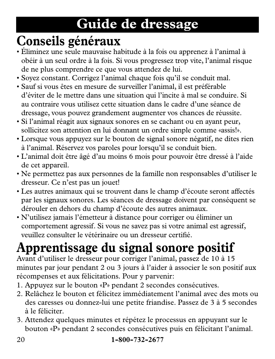 Guide de dressage conseils généraux, Apprentissage du signal sonore positif | Petsafe Collarless Remote Trainer User Manual | Page 20 / 88