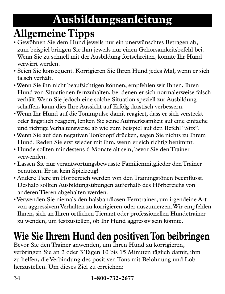 Ausbildungsanleitung allgemeine tipps, Wie sie ihrem hund den positiven ton beibringen | Petsafe Collarless Remote Trainer User Manual | Page 34 / 88