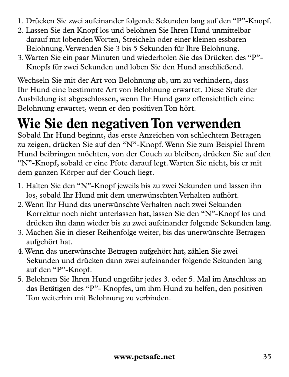 Wie sie den negativen ton verwenden | Petsafe Collarless Remote Trainer User Manual | Page 35 / 88