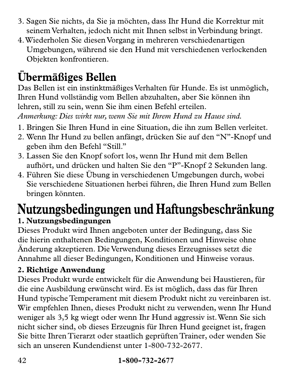 Nutzungsbedingungen und haftungsbeschränkung, Übermäßiges bellen | Petsafe Collarless Remote Trainer User Manual | Page 42 / 88