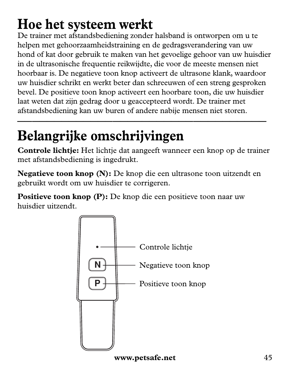Hoe het systeem werkt, Belangrijke omschrijvingen | Petsafe Collarless Remote Trainer User Manual | Page 45 / 88