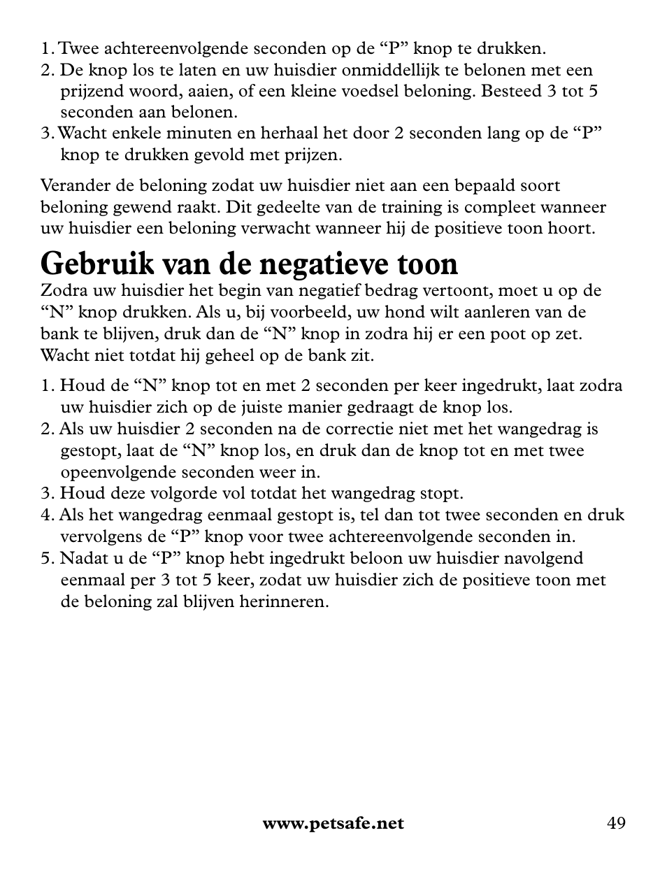Gebruik van de negatieve toon | Petsafe Collarless Remote Trainer User Manual | Page 49 / 88