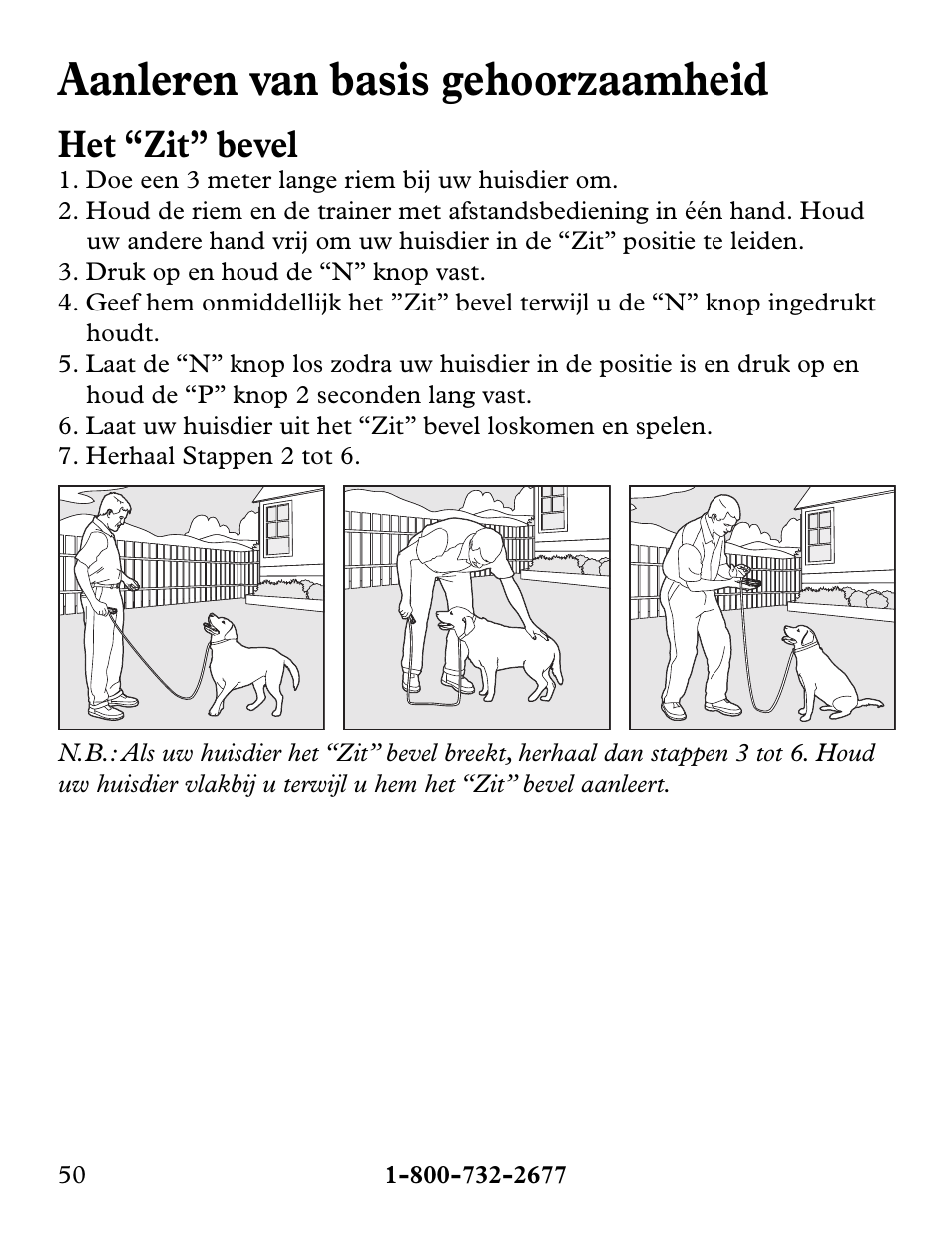 Aanleren van basis gehoorzaamheid, Het “zit” bevel | Petsafe Collarless Remote Trainer User Manual | Page 50 / 88