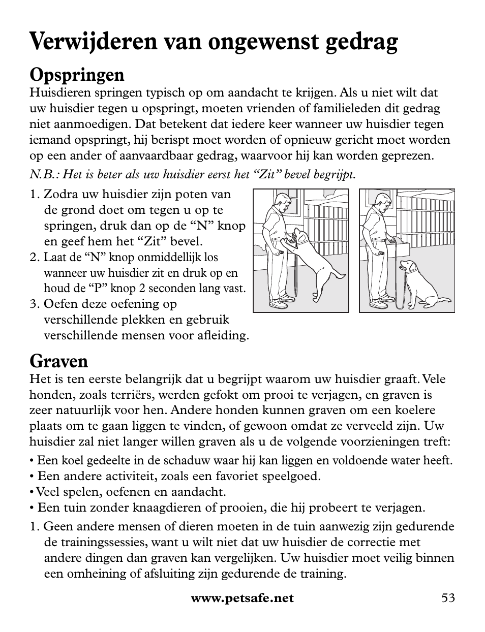 Verwijderen van ongewenst gedrag, Opspringen, Graven | Petsafe Collarless Remote Trainer User Manual | Page 53 / 88