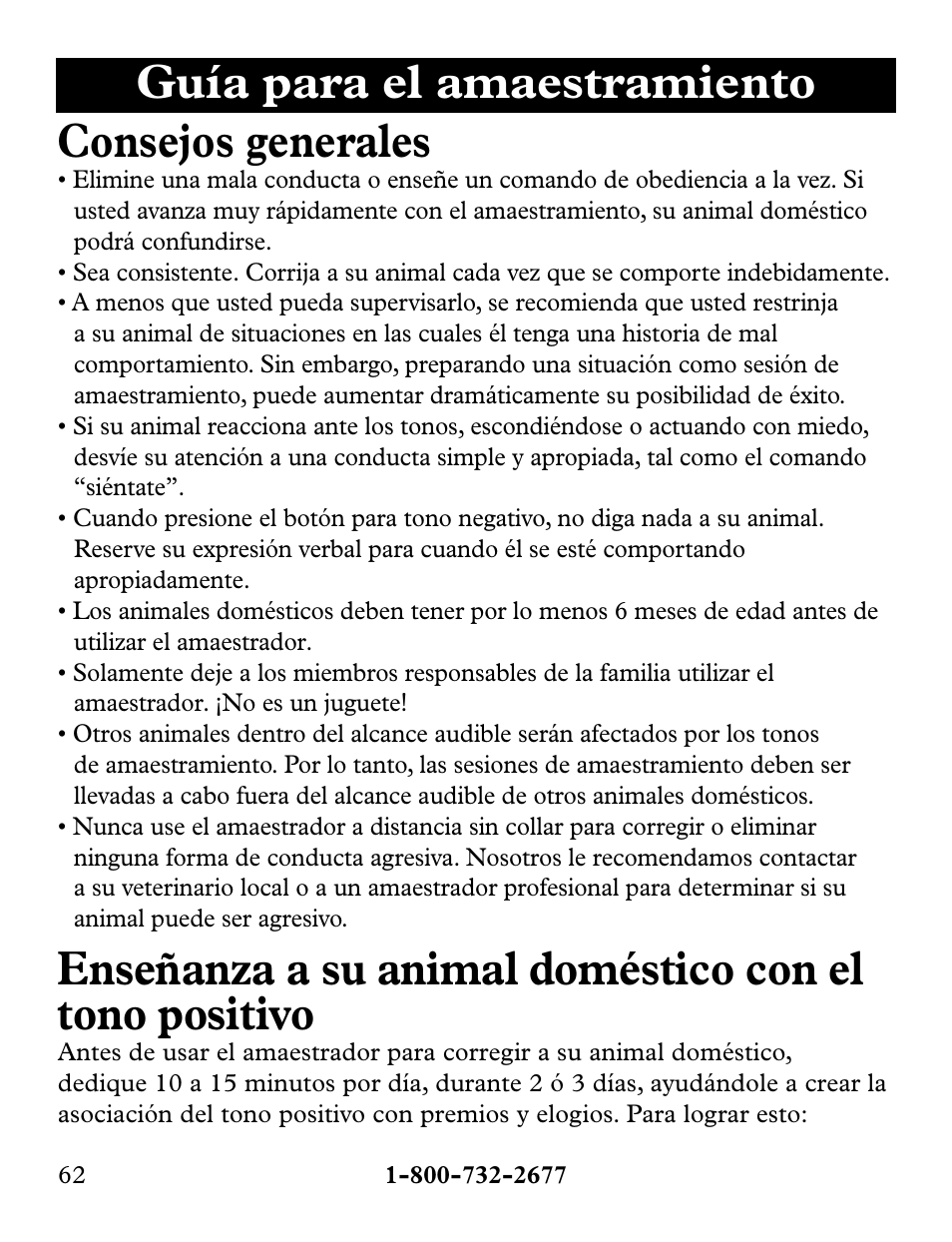 Guía para el amaestramiento consejos generales | Petsafe Collarless Remote Trainer User Manual | Page 62 / 88