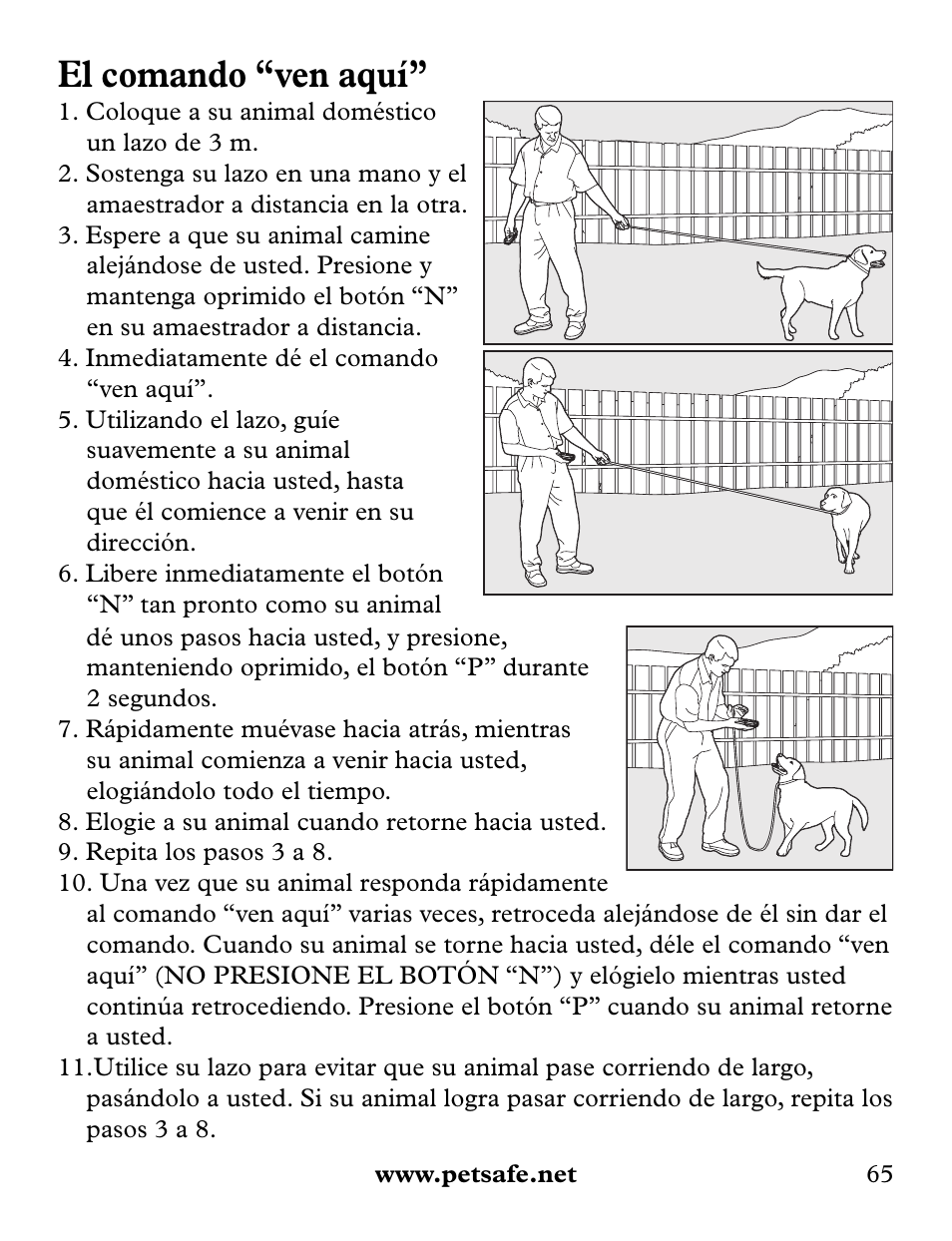 El comando “ven aquí | Petsafe Collarless Remote Trainer User Manual | Page 65 / 88