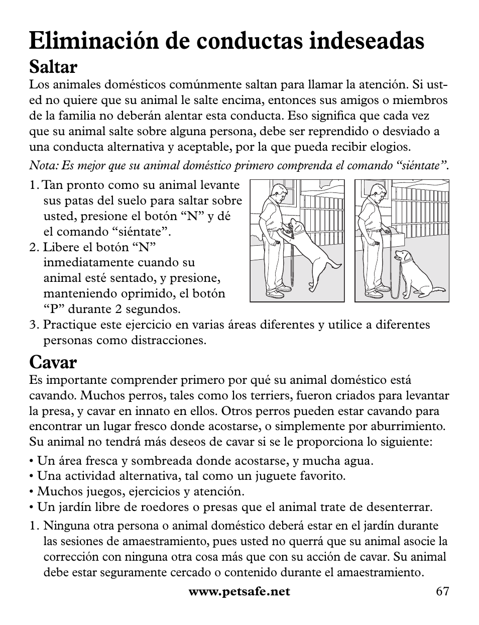 Eliminación de conductas indeseadas, Saltar, Cavar | Petsafe Collarless Remote Trainer User Manual | Page 67 / 88