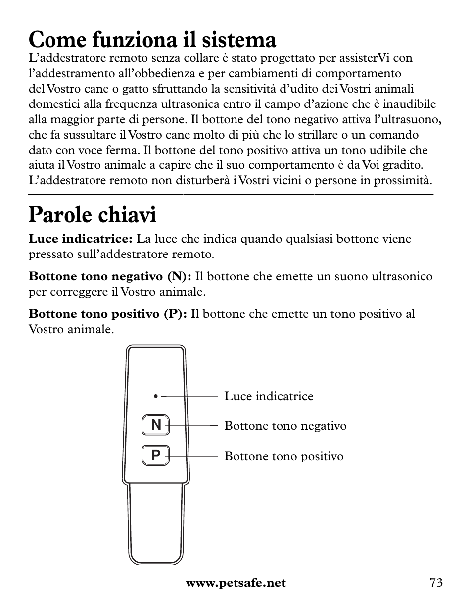 Come funziona il sistema, Parole chiavi | Petsafe Collarless Remote Trainer User Manual | Page 73 / 88