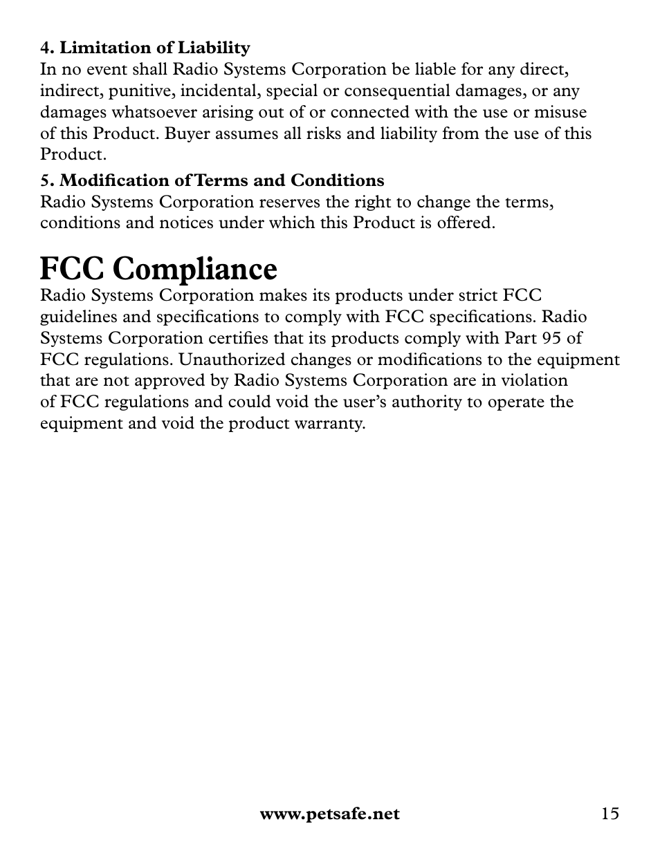 Fcc compliance | Petsafe Collarless Remote Trainer User Manual | Page 15 / 16